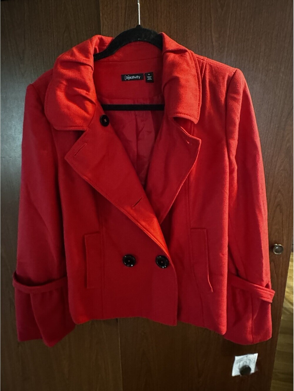 Relativity Women Size 14 Red Wool Blend Peacoat Jacket NWT $98 Double Breasted
